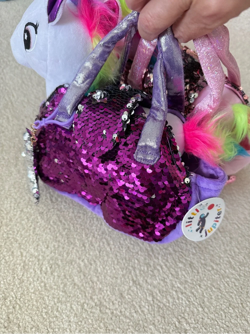 3 for $25 Kids Pink gold and purple Sequin Unicorn Handbag - Plush Unicorn Purse